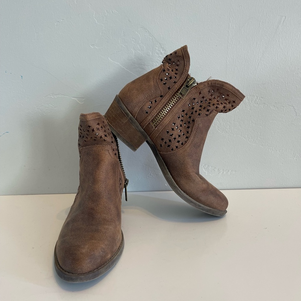 Brown Ankle Boots with Perforated Design